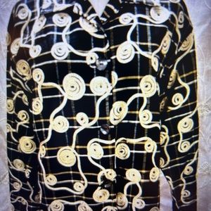 VTG 90s Giancarlo Ferrari 100% Silk Top Black Gold Rope Embroidery Jacket XL